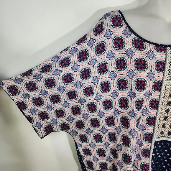 Chico's Patchwork Shirt Women Size 3 US XL Blue Multi Print Bohemian Peasant - Picture 5 of 9